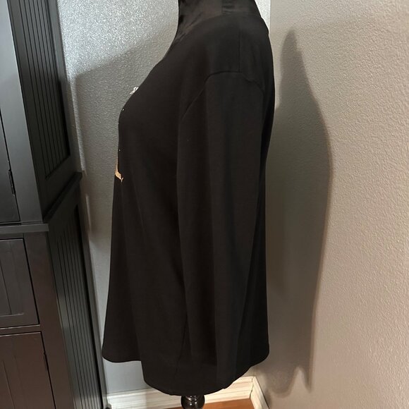 Karen Scott Womens Top XXL Black Holiday 3/4 Sleeve Embellished Dog Cat Retro - Picture 7 of 9